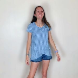 Xhilaration blue and white striped layered tee